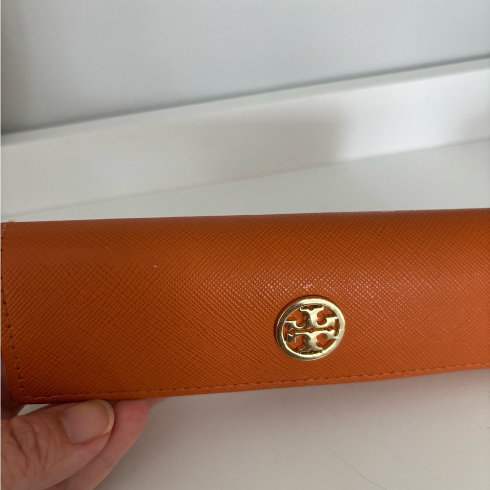 2/$15 Tory Burch Orange Eyewear Case with Gold Logo - Picture 3 of 6